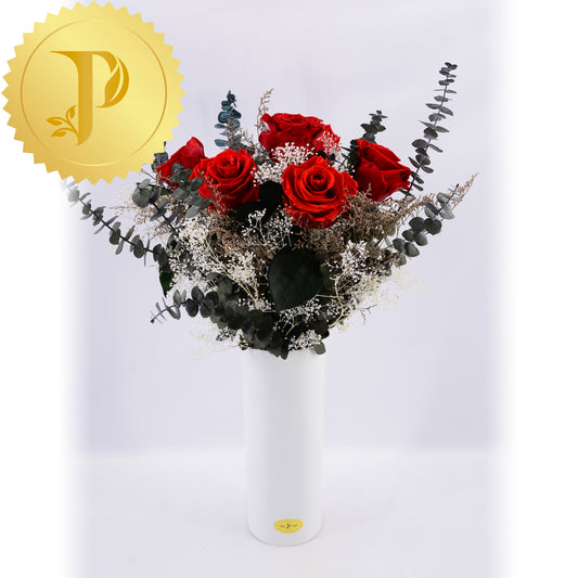 Six Classic Long Stem Roses In A Vase